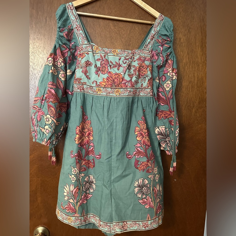 NWT FARM RIO x ANTHROPOLOGIE Puff-Sleeve Square-Neck Romper - Picture 3 of 4